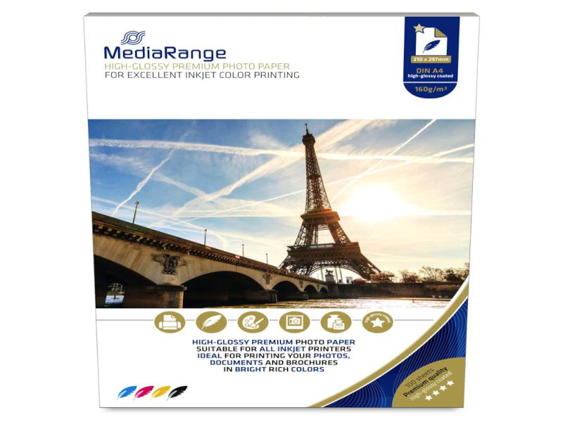 MediaRange Papier Photo DIN A4 - brillant - 160 g - 100 feuilles -->