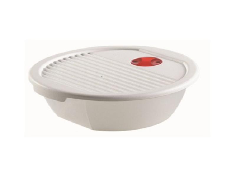 HEIDRUN Plat de menu micro-ondes avec couvercle + valve - 1,0 litre, Ø23 x  3,5cm - blanc/couvercle transparent