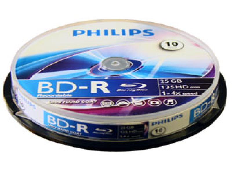 R 25gb Philips Blu Ray Recordable 6x Speed Cakebox 10 Pieces