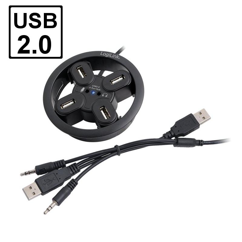 Logilink Usb 2 0 Hub 4 Port And Audio For Desk Mounting 80mm