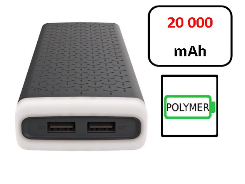 Bij wet heuvel Voorrecht Platinet POLYMER Power Bank 20 000 mAh - 2 x 2,1 A polymeer USB +  omgevingsverlichting - zwart