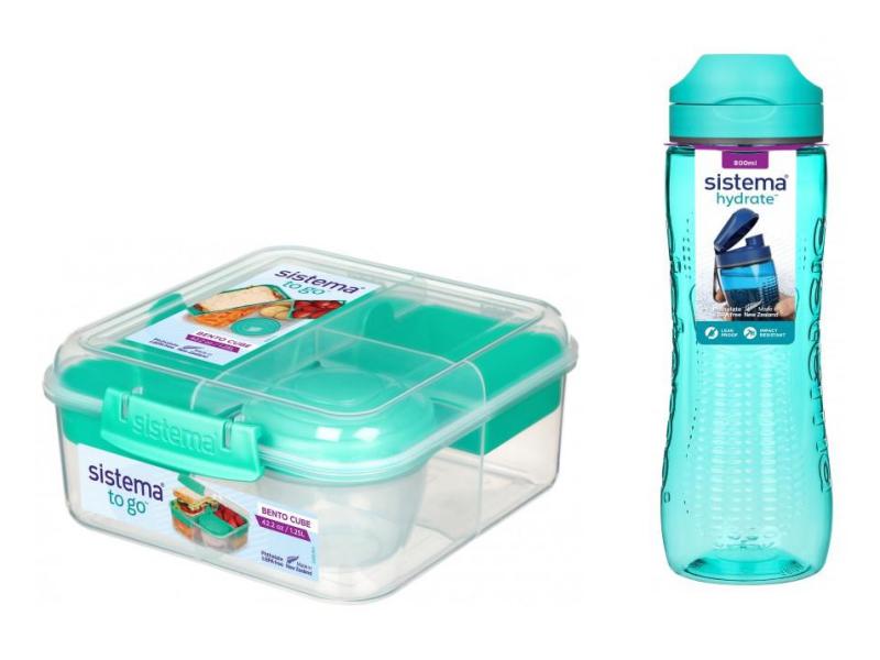 Sistema Bento Box To Go Lunch Box With Yoghurt/Fruit Pot 1.25 L Square  Bpa-Free Minty Teal